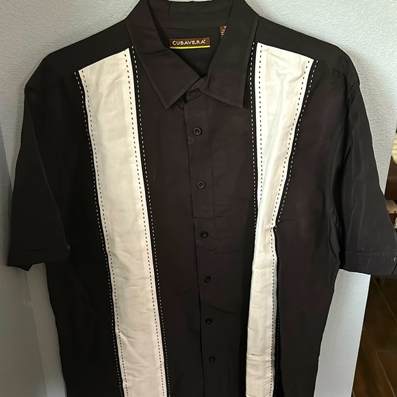 Cubavera Short Sleeve Mexican Shirt, Cuban Shirt, Men's Size L cotton black type Vintage Second Hand